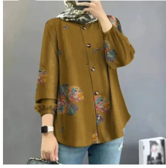 Eid Muslim Women Button Blouse Loose Printing Shirt Jalabiya Ramadan Morocco Dubai Abayas Kaftan Islam Arab Abaya Caftan