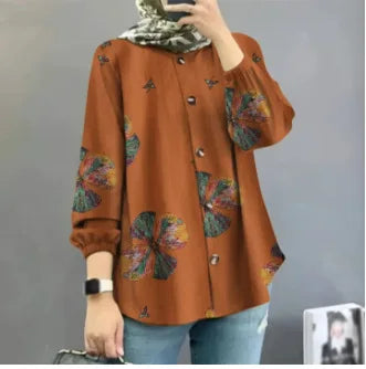 Eid Muslim Women Button Blouse Loose Printing Shirt Jalabiya Ramadan Morocco Dubai Abayas Kaftan Islam Arab Abaya Caftan