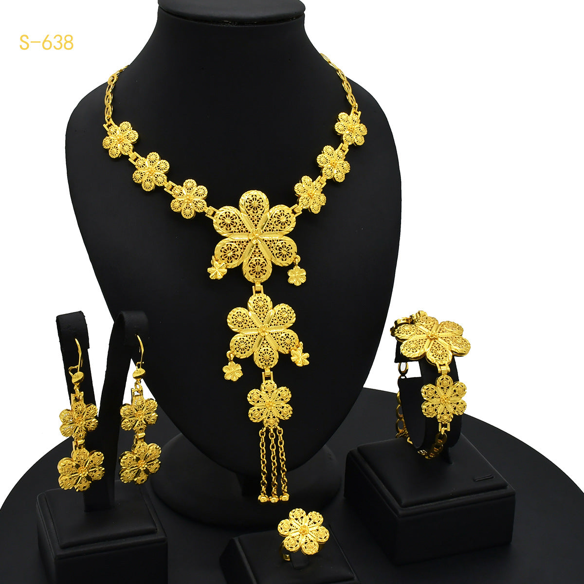 24K Gold Plated Arabic Women's Bridal Jewelry Suit