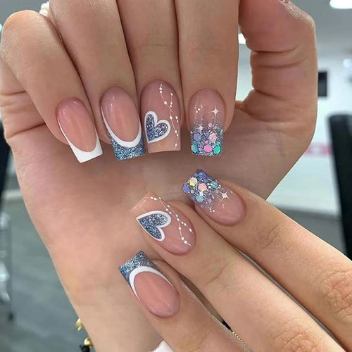 24 PCs Short French Gradient Love Nails with 1 Jelly Gel and 1 Nail