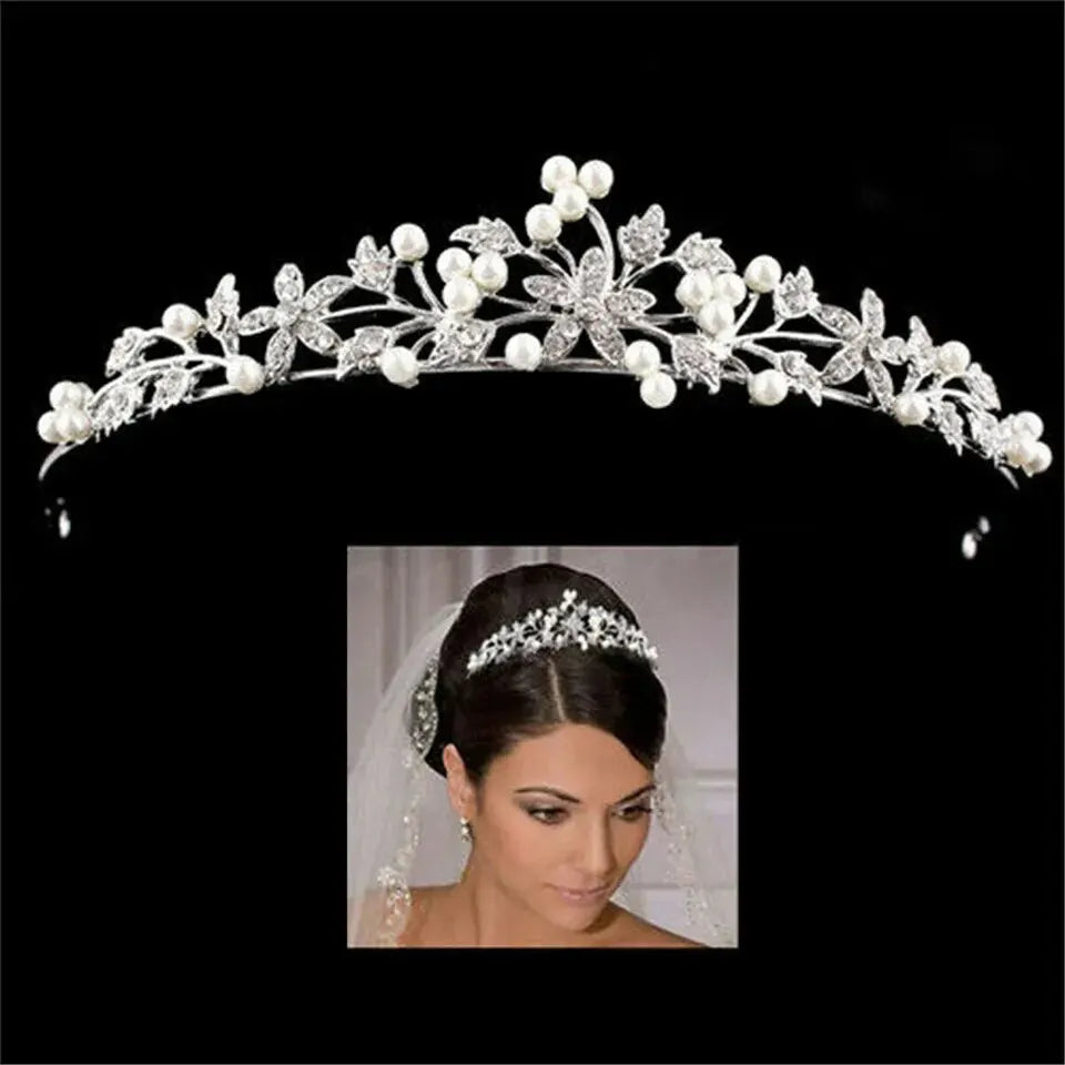 Bride Pearl Crown Headband Diamond Hair Accessories Alloy Rhinestone