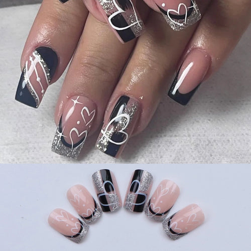 24 PCs Short French Gradient Love Nails with 1 Jelly Gel and 1 Nail