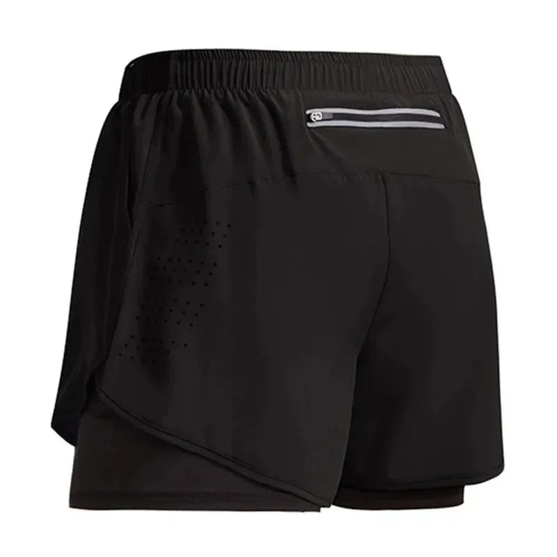 2025New Men's Fitness Training Shorts Summer 2 In 1 Quick Dry Gym