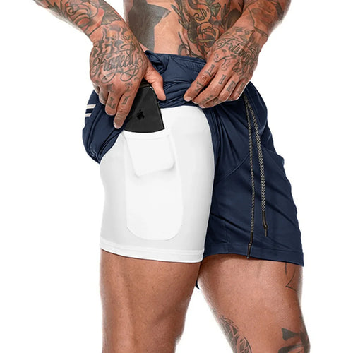 Men Sport Shorts  Sportswear Double-deck Running Shorts 2 In 1 Beach