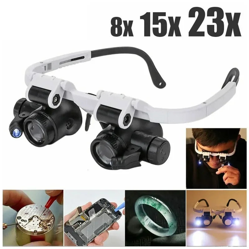 2XLED Watch Jeweler Repair Magnifier Head-Mounted Headband Adjustable