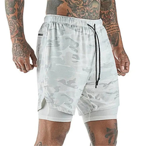 Men Sport Shorts  Sportswear Double-deck Running Shorts 2 In 1 Beach