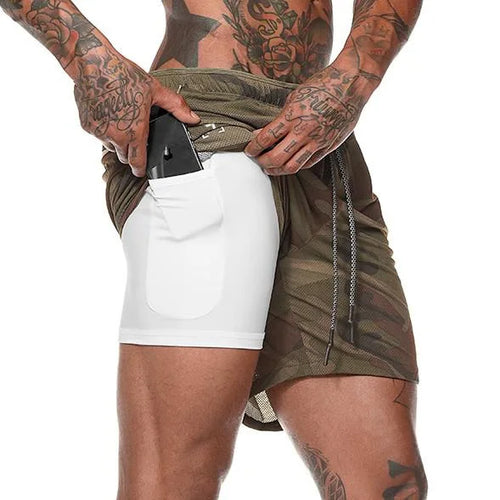 Men Sport Shorts  Sportswear Double-deck Running Shorts 2 In 1 Beach