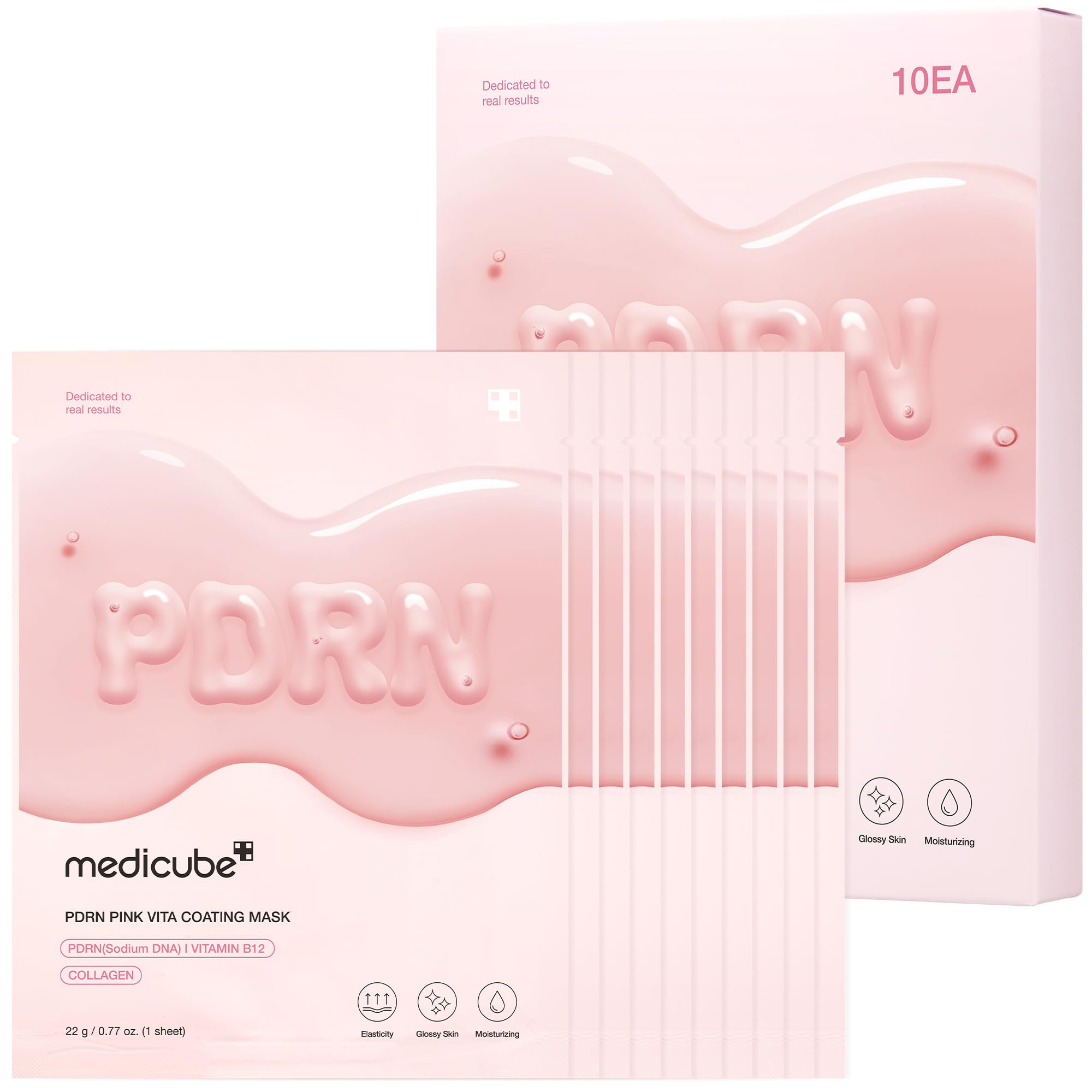medicube Salmon DNA PDRN Pink Vita Coating Sheet Mask 10EA - Korean sheet mask for glass skin - Luxurious Home care Mask for Hydration, Firming, and Even Skin Tone, Korean skin care (22g 0.77 x 10ea)