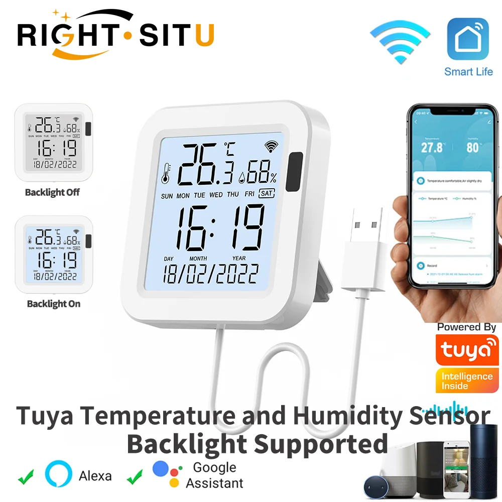 Tuya Temperature and Humidity Smart Sensor With Backlight for Smart