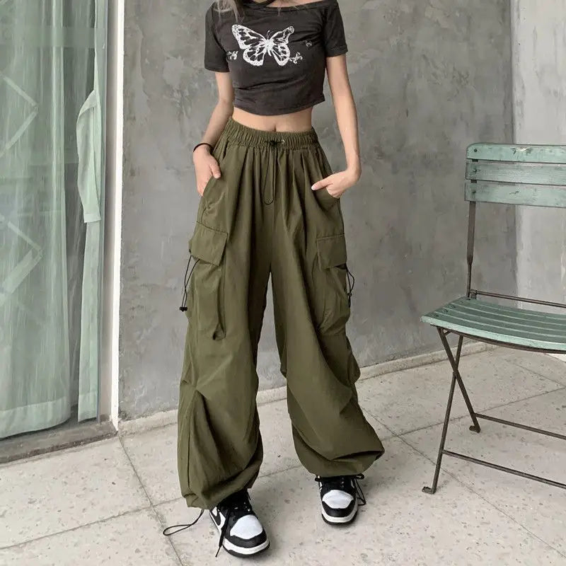 2024 Women Casual Joggers Tech Pants Solid Low Waist Pants Drawstring