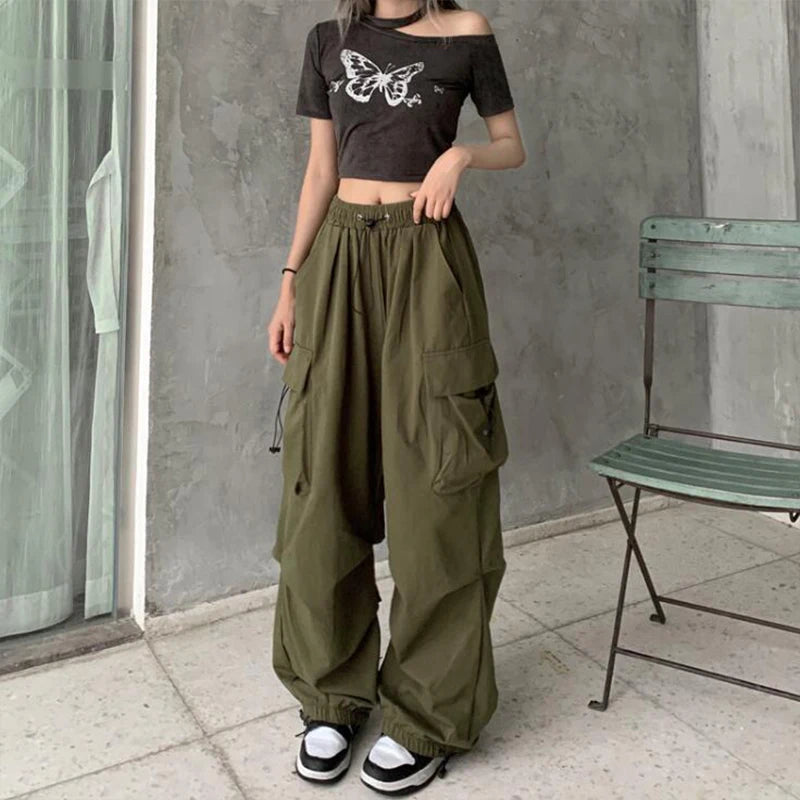 2024 Women Casual Joggers Tech Pants Solid Low Waist Pants Drawstring