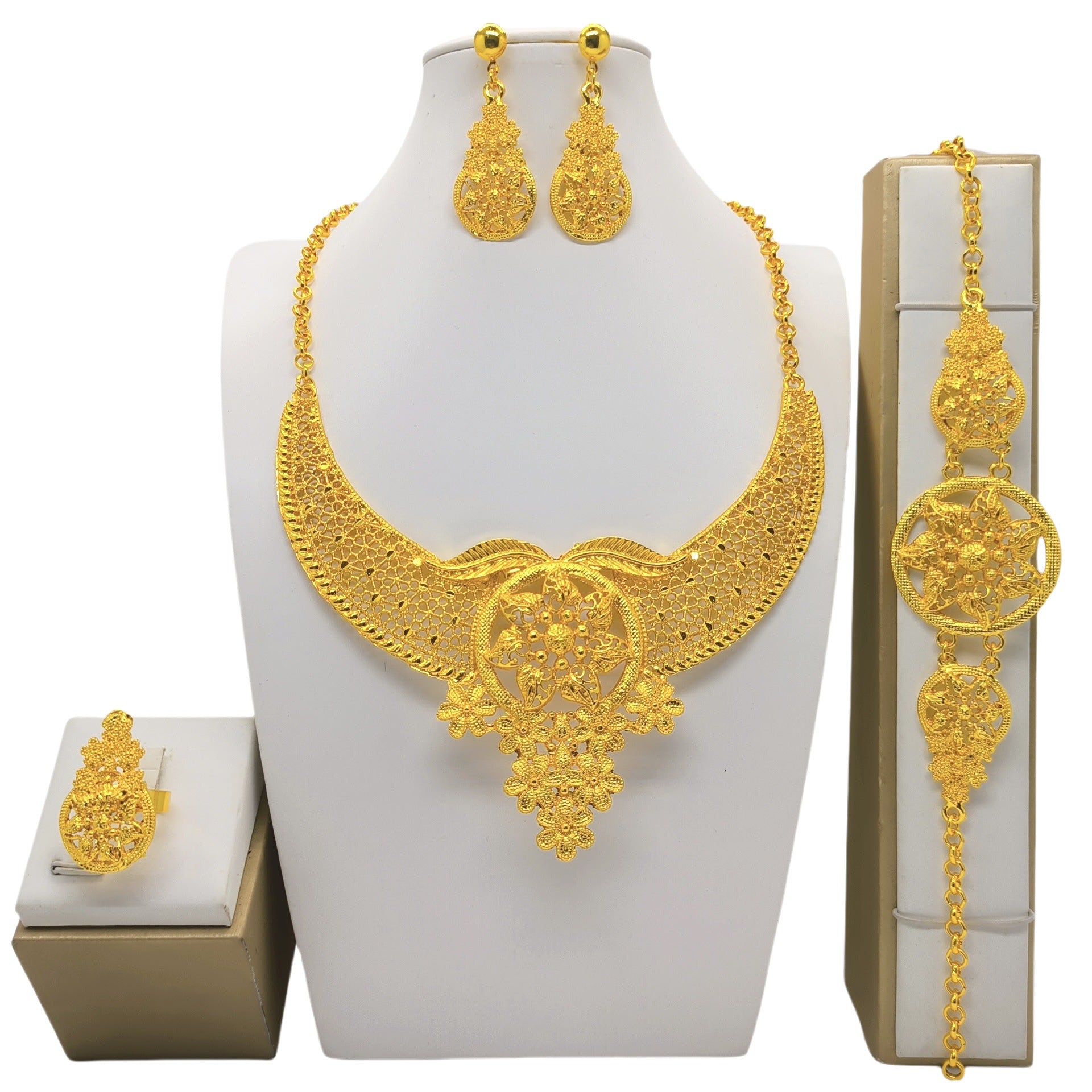 Bridal Wedding Necklace Earring Ring Bracelet Four-piece Set