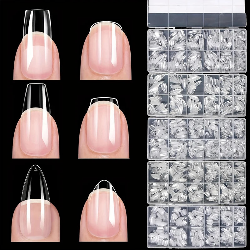 600Pcs Full Cover Press On Nail Tips Stiletto Almond Square Coffin