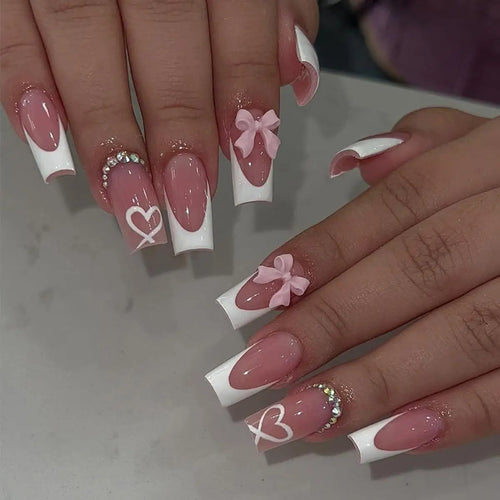 24 PCs Short French Gradient Love Nails with 1 Jelly Gel and 1 Nail