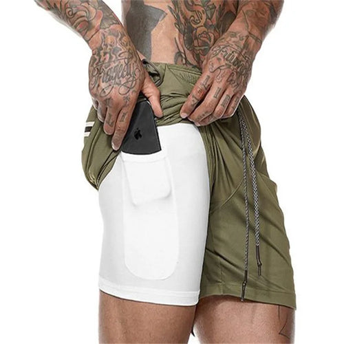 Men Sport Shorts  Sportswear Double-deck Running Shorts 2 In 1 Beach