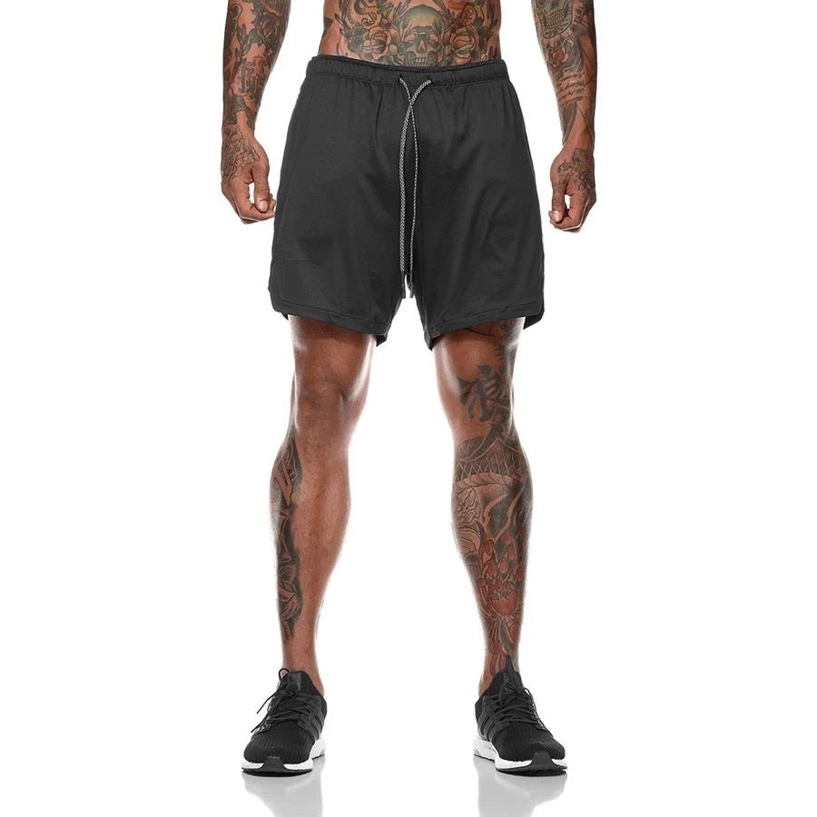 Men Sport Shorts  Sportswear Double-deck Running Shorts 2 In 1 Beach