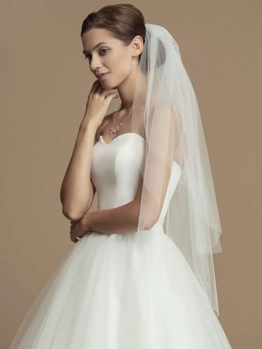 2 Tiers White Ivory Bride Wedding Veil Short Fingertip Bridal Tulle