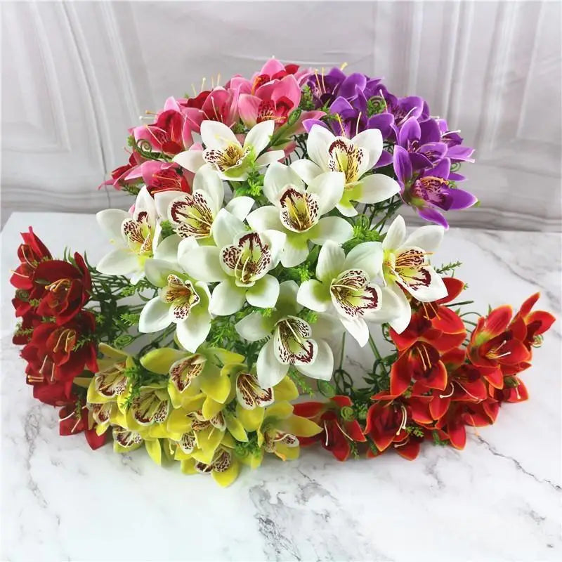 10Pcs/Bouquet Artificial Orchid Flore White Silk Fake Orchid Flower