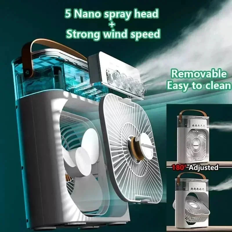 3 In 1 Portable Humidifier Fan Mini Air Conditioners USB Mini fan LED