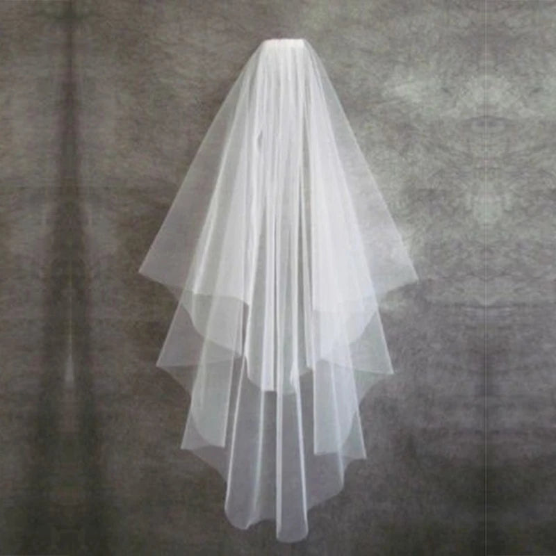 Cheap Short Wedding Veil With Comb Cut Edge 2 Layers Simple Mariage
