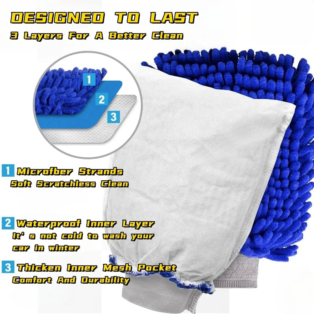 Microfiber Car Wash Mitt Double Sided Chenille Auto Gloves Ultra