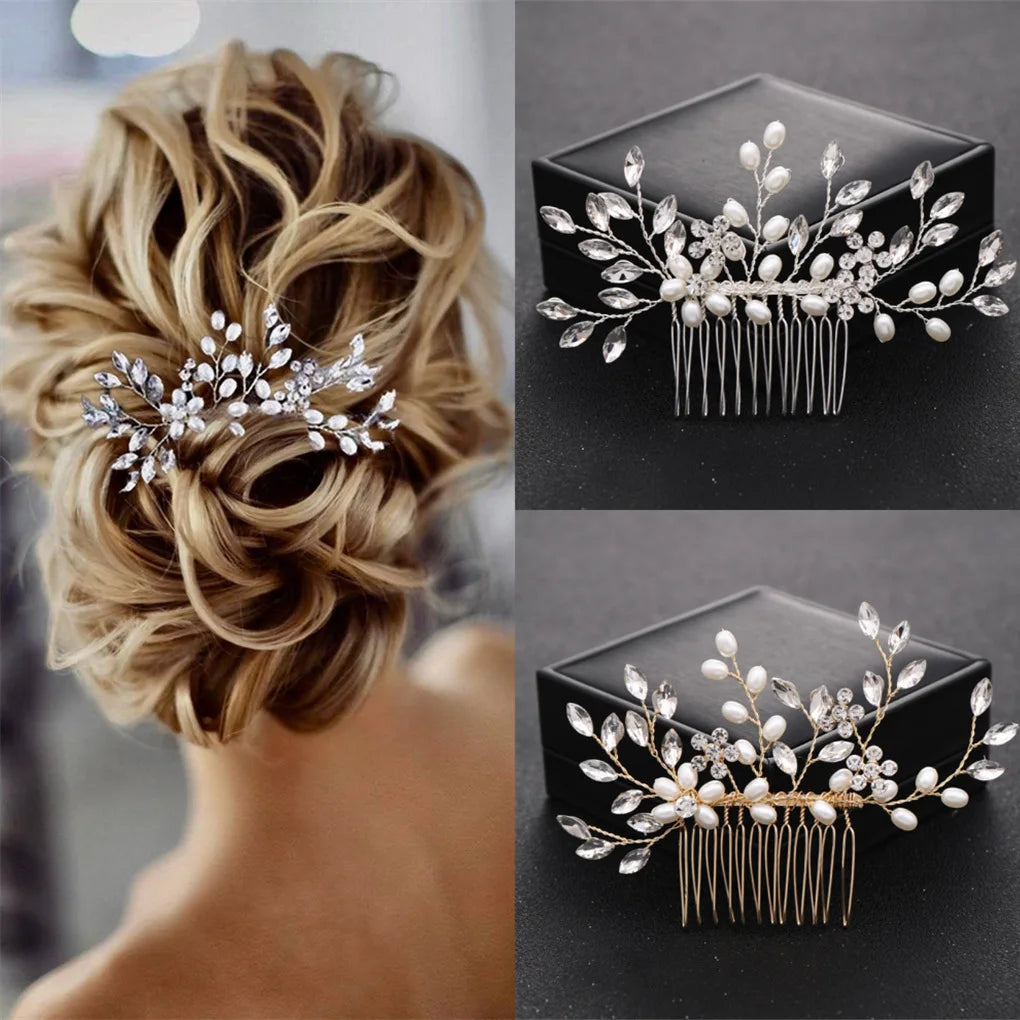 1pc bridal headdress handmade pearl crystal hair comb wedding styling