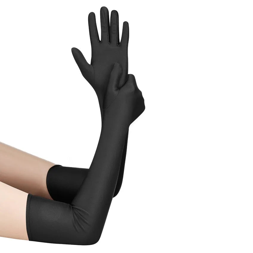 Women's High Elastic Spandex Elbow Finger Gloves Long Accessories for