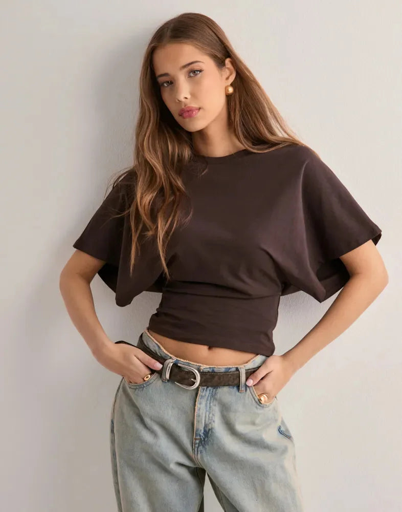 Spring Summer New Crop Tops Fashion Women Half Sleeve O-Neck Oversized