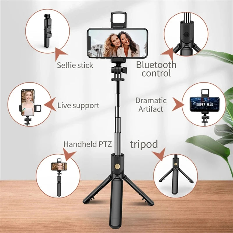 Selfie Stick Wireless Tripod Stand with Light Bluetooth Remote