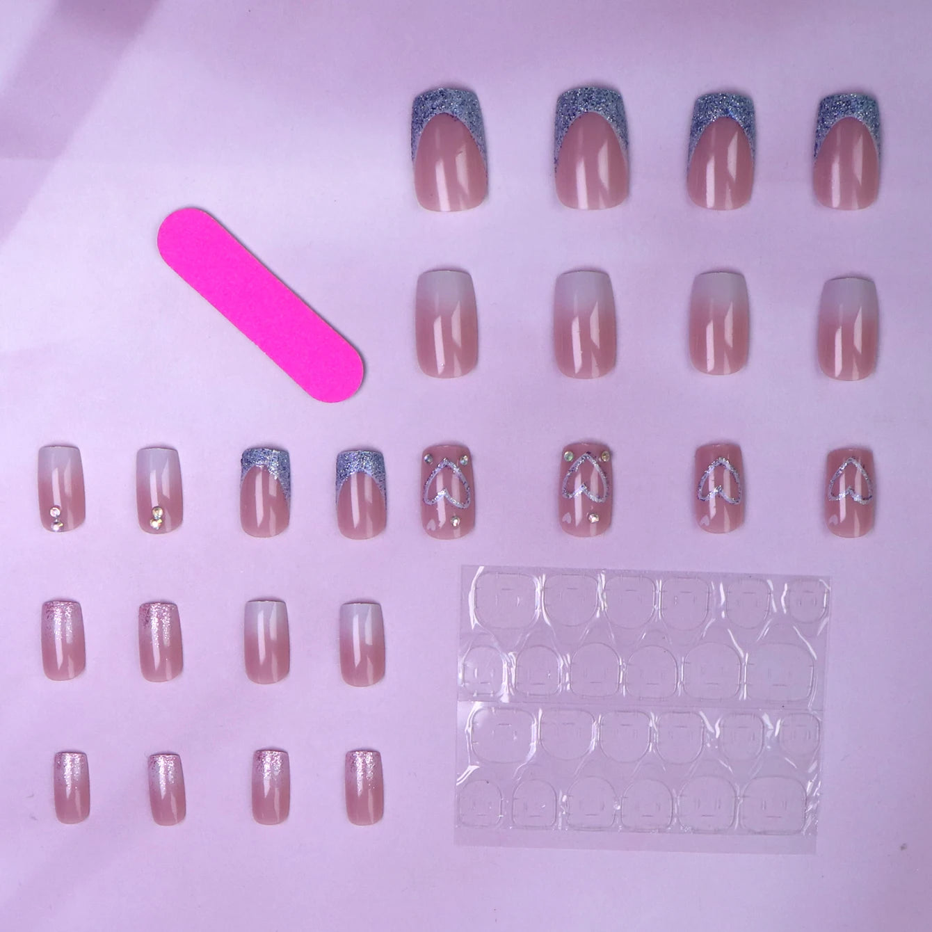 24 PCs Short French Gradient Love Nails with 1 Jelly Gel and 1 Nail
