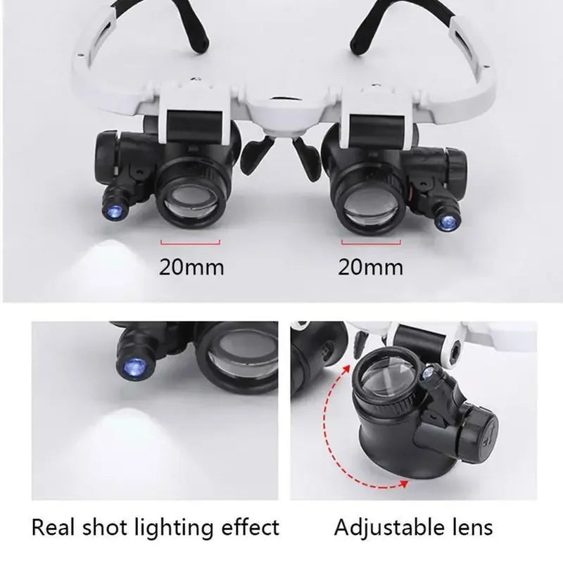 2XLED Watch Jeweler Repair Magnifier Head-Mounted Headband Adjustable