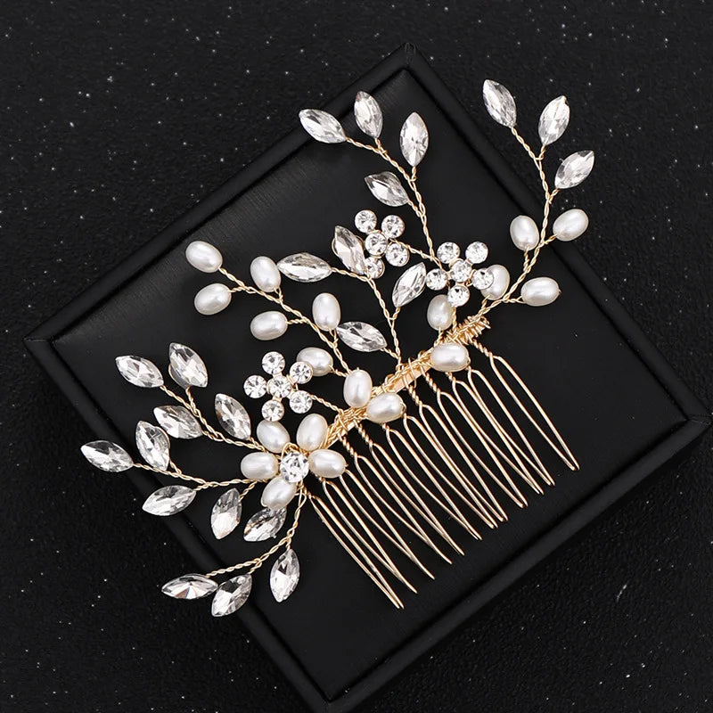 1pc bridal headdress handmade pearl crystal hair comb wedding styling