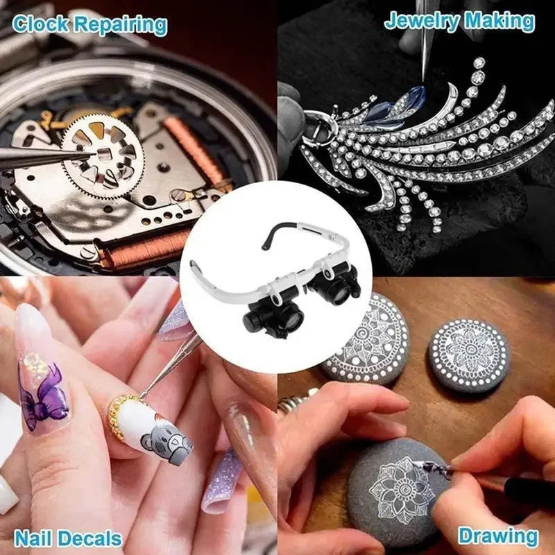 2XLED Watch Jeweler Repair Magnifier Head-Mounted Headband Adjustable