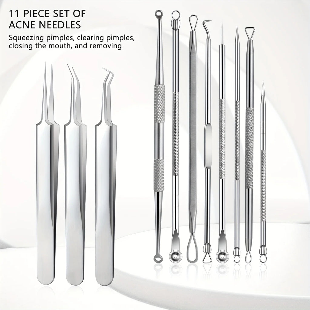 11-Piece Blackhead Kit – Stainless Steel Blemish & Extraction Tools –