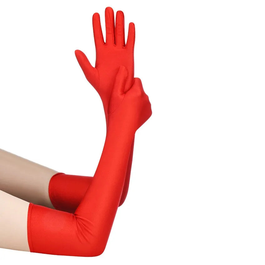 Women's High Elastic Spandex Elbow Finger Gloves Long Accessories for