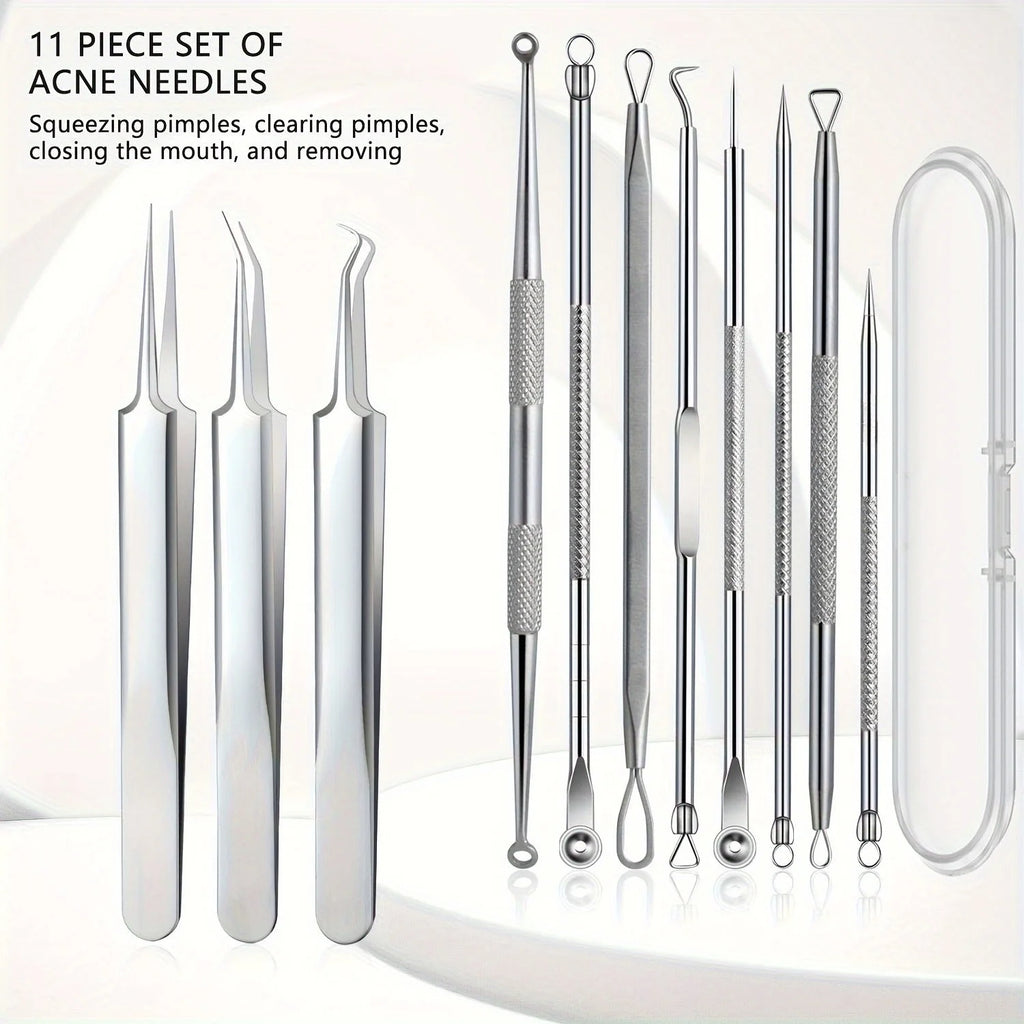 11-Piece Blackhead Kit – Stainless Steel Blemish & Extraction Tools –