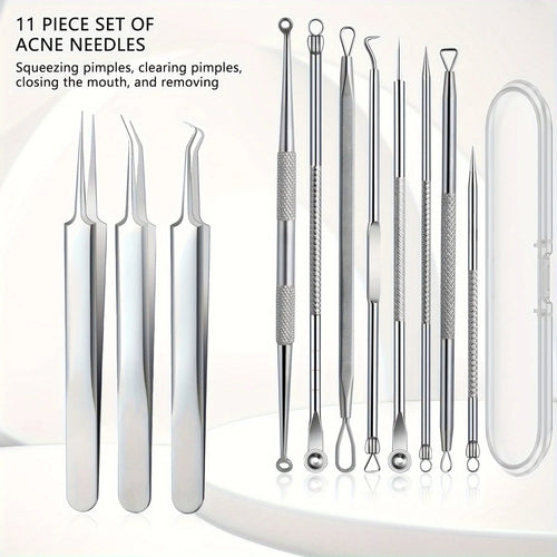 11-Piece Blackhead Kit – Stainless Steel Blemish & Extraction Tools –