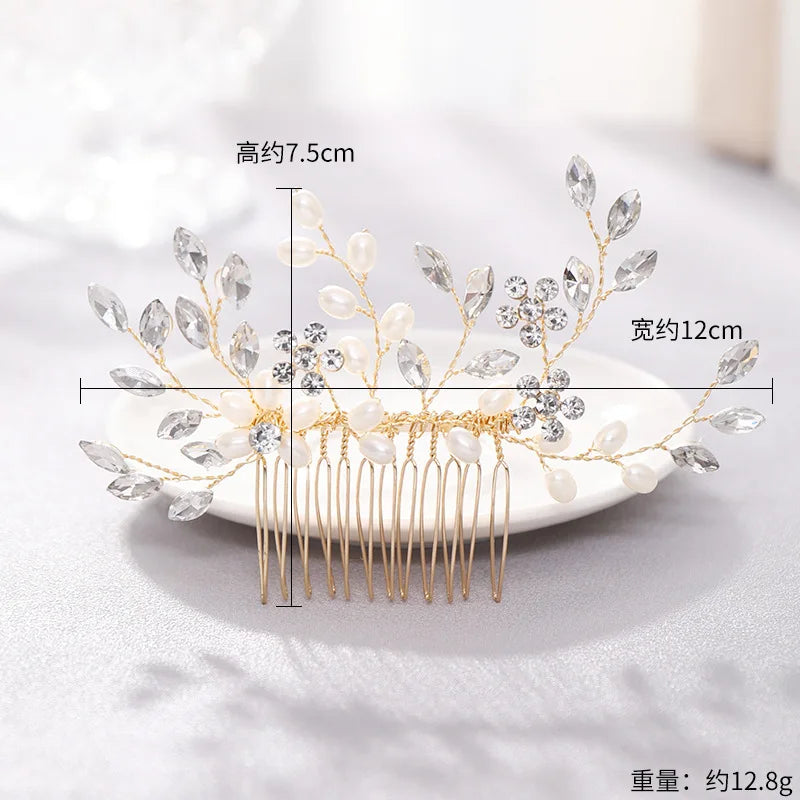 1pc bridal headdress handmade pearl crystal hair comb wedding styling