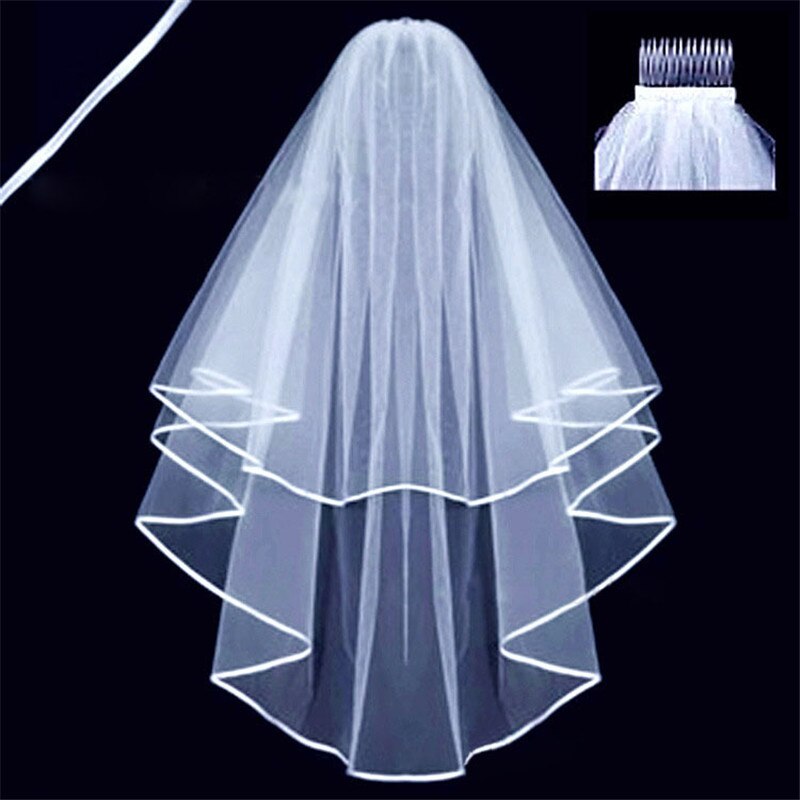 Short Simple Wedding Veil Tulle Two Layer With Comb White Ivory Bridal