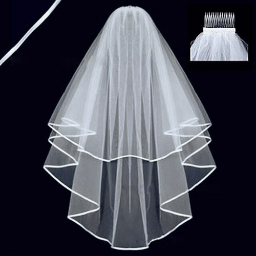 Short Simple Wedding Veil Tulle Two Layer With Comb White Ivory Bridal