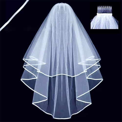 Short Simple Wedding Veil Tulle Two Layer With Comb White Ivory Bridal