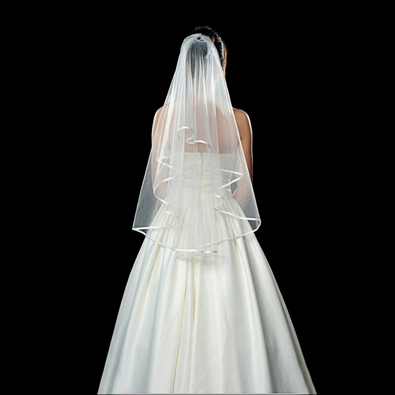 Short Simple Wedding Veil Tulle Two Layer With Comb White Ivory Bridal