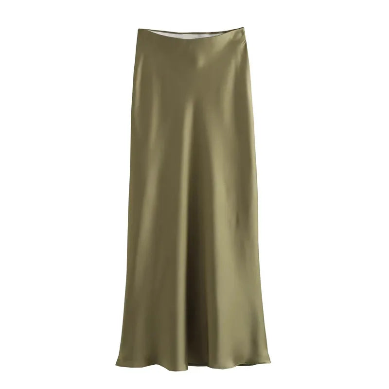 MUJER Woman 2025 Satin Skirt Women High Waist Long Skirts For Women Summer Black Midi Skirt Woman Office Elegant Women's Skirts