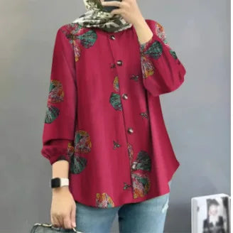 Eid Muslim Women Button Blouse Loose Printing Shirt Jalabiya Ramadan Morocco Dubai Abayas Kaftan Islam Arab Abaya Caftan