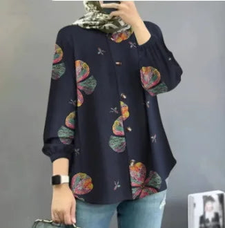Eid Muslim Women Button Blouse Loose Printing Shirt Jalabiya Ramadan Morocco Dubai Abayas Kaftan Islam Arab Abaya Caftan